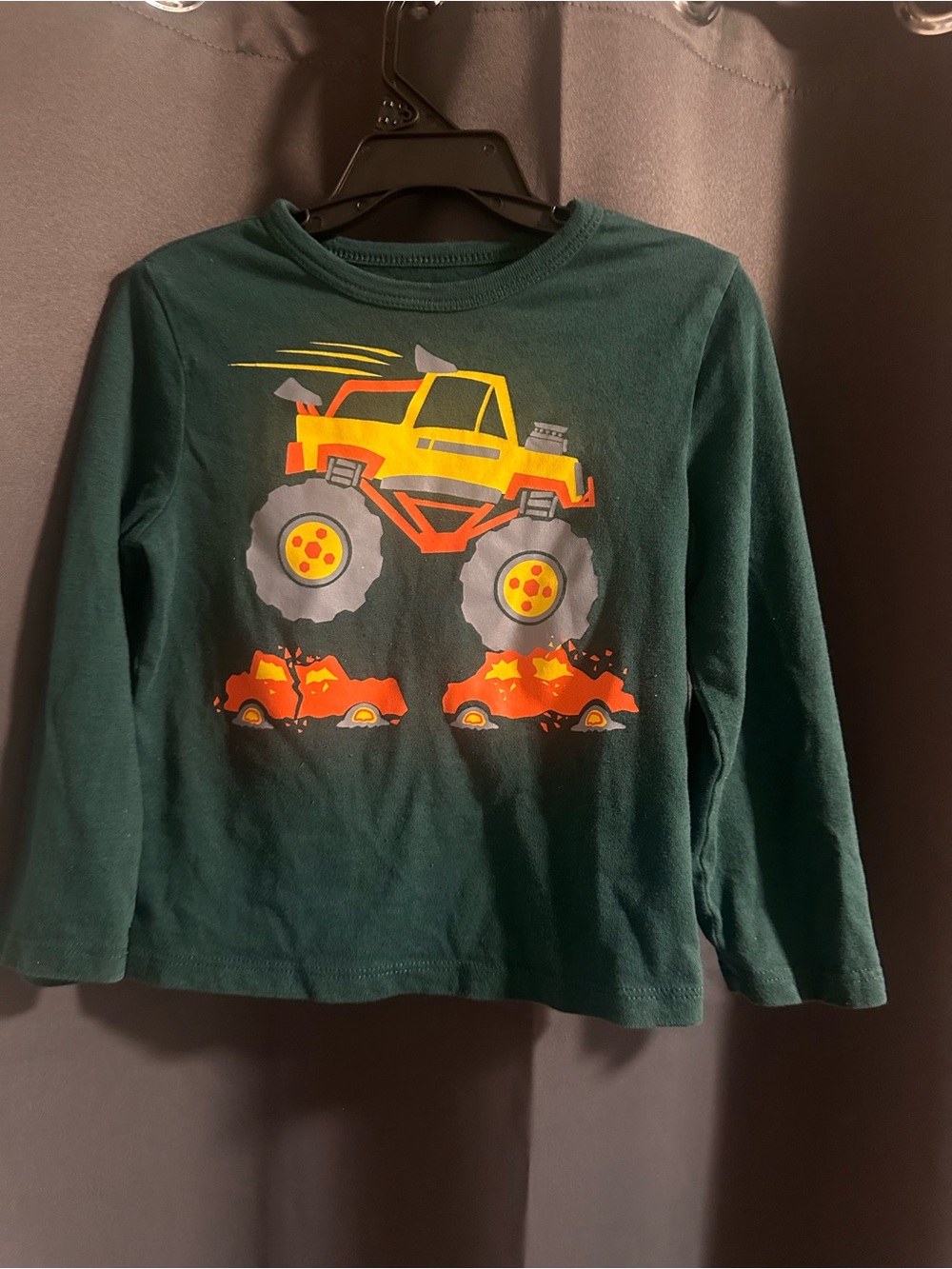 The Children's Place Dark Green Long-Sleeve Tee with Yellow Monster Truck
